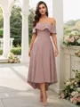 A-Line/Princess Stretch Crepe Ruffles Off-the-Shoulder Sleeveless Asymmetrical Bridesmaid Dresses