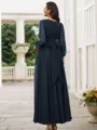 A-Line/Princess 30D Chiffon Ruffles Scoop Long Sleeves Floor-Length Bridesmaid Dresses