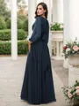 A-Line/Princess 30D Chiffon Ruffles Scoop Long Sleeves Floor-Length Bridesmaid Dresses