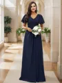 A-Line/Princess Chiffon Ruffles V-neck Short Sleeves Floor-Length Bridesmaid Dresses