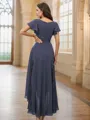 A-Line/Princess Chiffon Lace V-neck Short Sleeves Asymmetrical Bridesmaid Dresses