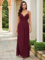 A-Line/Princess Chiffon Ruched V-neck Sleeveless Floor-Length Bridesmaid Dresses