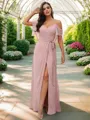 A-Line/Princess Chiffon Ruched V-neck Short Sleeves Floor-Length Bridesmaid Dresses