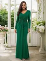 Sheath/Column Jersey Ruched V-neck Long Sleeves Floor-Length Bridesmaid Dresses
