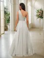 A-Line/Princess 30D Chiffon Sequin One-Shoulder Sleeveless Floor-Length Bridesmaid Dresses