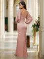 Sheath/Column Silk like Satin Ruched Off-the-Shoulder Long Sleeves Floor-Length Bridesmaid Dresses