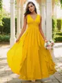 A-Line/Princess Chiffon Ruffles V-neck Sleeveless Floor-Length Bridesmaid Dresses