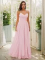A-Line/Princess Chiffon Ruffles V-neck Sleeveless Floor-Length Bridesmaid Dresses