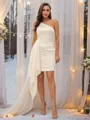 Sheath/Column Charmeuse Ruffles One-Shoulder Sleeveless Short/Mini Bridesmaid Dresses