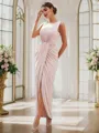Sheath/Column Ruched Scoop Sleeveless Ankle-Length Bridesmaid Dresses