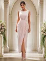 Sheath/Column Ruched Scoop Sleeveless Ankle-Length Bridesmaid Dresses
