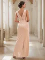 Sheath/Column Jersey Ruched V-neck Sleeveless Floor-Length Bridesmaid Dresses