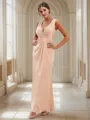 Sheath/Column Jersey Ruched V-neck Sleeveless Floor-Length Bridesmaid Dresses