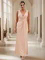 Sheath/Column Jersey Ruched V-neck Sleeveless Floor-Length Bridesmaid Dresses