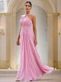 A-Line/Princess Chiffon Ruched Halter Sleeveless Floor-Length Bridesmaid Dresses