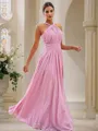 A-Line/Princess Chiffon Ruched Halter Sleeveless Floor-Length Bridesmaid Dresses