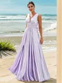 A-Line/Princess Silk like Satin Ruffles V-neck Sleeveless Floor-Length Bridesmaid Dresses