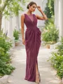 Sheath/Column Chiffon Ruched Scoop Sleeveless Floor-Length Bridesmaid Dresses