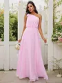A-Line/Princess Chiffon Bowknot One-Shoulder Sleeveless Floor-Length Bridesmaid Dresses