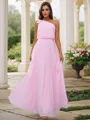 A-Line/Princess Chiffon Bowknot One-Shoulder Sleeveless Floor-Length Bridesmaid Dresses