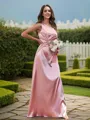 Sheath/Column Silk Like Satin Ruched One-Shoulder Sleeveless Floor-Length Bridesmaid Dresses