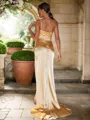 Sheath/Column Silk like Satin Ruched One-Shoulder Sleeveless Sweep Train Bridesmaid Dresses