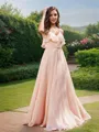 A-Line/Princess Chiffon Sash/Ribbon/Belt V-Neck Sleeveless Floor-Length Bridesmaid Dresses
