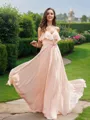 A-Line/Princess Chiffon Sash/Ribbon/Belt V-Neck Sleeveless Floor-Length Bridesmaid Dresses