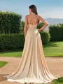 A-Line/Princess Jersey Bowknot Halter Sleeveless Sweep Train Two Piece Bridesmaid Dresses
