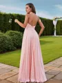 A-Line/Princess Jersey Ruched Halter Sleeveless Floor-Length Bridesmaid Dresses