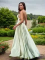 A-Line/Princess Silk Like Satin Ruffles Straps Sleeveless Floor-Length Bridesmaid Dresses