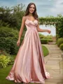 A-Line/Princess Silk like Satin Ruffles V-Neck Sleeveless Sweep Train Bridesmaid Dresses