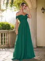 A-Line/Princess Chiffon Ruched Off-The-Shoulder Sleeveless Floor-Length Bridesmaid Dresses