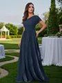 A-Line/Princess Chiffon Ruched One-Shoulder Short Sleeves Floor-Length Bridesmaid Dresses