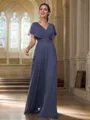A-Line/Princess Chiffon Ruffles V-neck Short Sleeves Floor-Length Bridesmaid Dresses