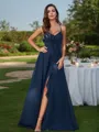 A-Line/Princess Chiffon Ruffles V-neck Sleeveless Floor-Length Bridesmaid Dresses