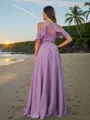 A-Line/Princess Chiffon Ruffles Off-the-Shoulder Sleeveless Floor-Length Bridesmaid Dresses