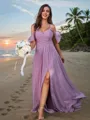 A-Line/Princess Chiffon Ruffles Off-the-Shoulder Sleeveless Floor-Length Bridesmaid Dresses