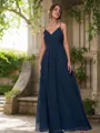 A-Line/Princess Chiffon Ruched V-neck Sleeveless Floor-Length Bridesmaid Dresses