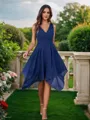 A-Line/Princess Chiffon Ruffles V-neck Sleeveless Knee-Length Bridesmaid Dresses