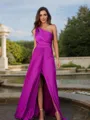 A-Line/Princess Jersey Ruched One-Shoulder Sleeveless Floor-Length Bridesmaid Dresses