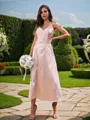 A-Line/Princess Silk like Satin Ruched V-neck Sleeveless Ankle-Length Bridesmaid Dresses