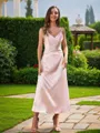 A-Line/Princess Silk like Satin Ruched V-neck Sleeveless Ankle-Length Bridesmaid Dresses