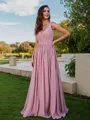 A-Line/Princess Chiffon Ruched V-neck Sleeveless Sweep Train Bridesmaid Dresses