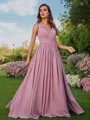 A-Line/Princess Chiffon Ruched V-neck Sleeveless Sweep Train Bridesmaid Dresses