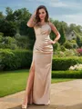 Sheath/Column Charmeuse Ruched One-Shoulder Sleeveless Floor-Length Bridesmaid Dresses