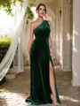 A-Line/Princess Velvet One-Shoulder Sleeveless Sweep Train Bridesmaid Dresses