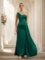 Sheath/Column Silk Like Satin Ruched One-Shoulder Sleeveless Floor-Length Bridesmaid Dresses