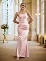 Sheath/Column Silk like Satin Ruched Spaghetti Straps Sleeveless Floor-Length Bridesmaid Dresses