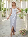 Sheath/Column Silk like Satin Ruched Off-the-Shoulder Sleeveless Ankle-Length Bridesmaid Dresses